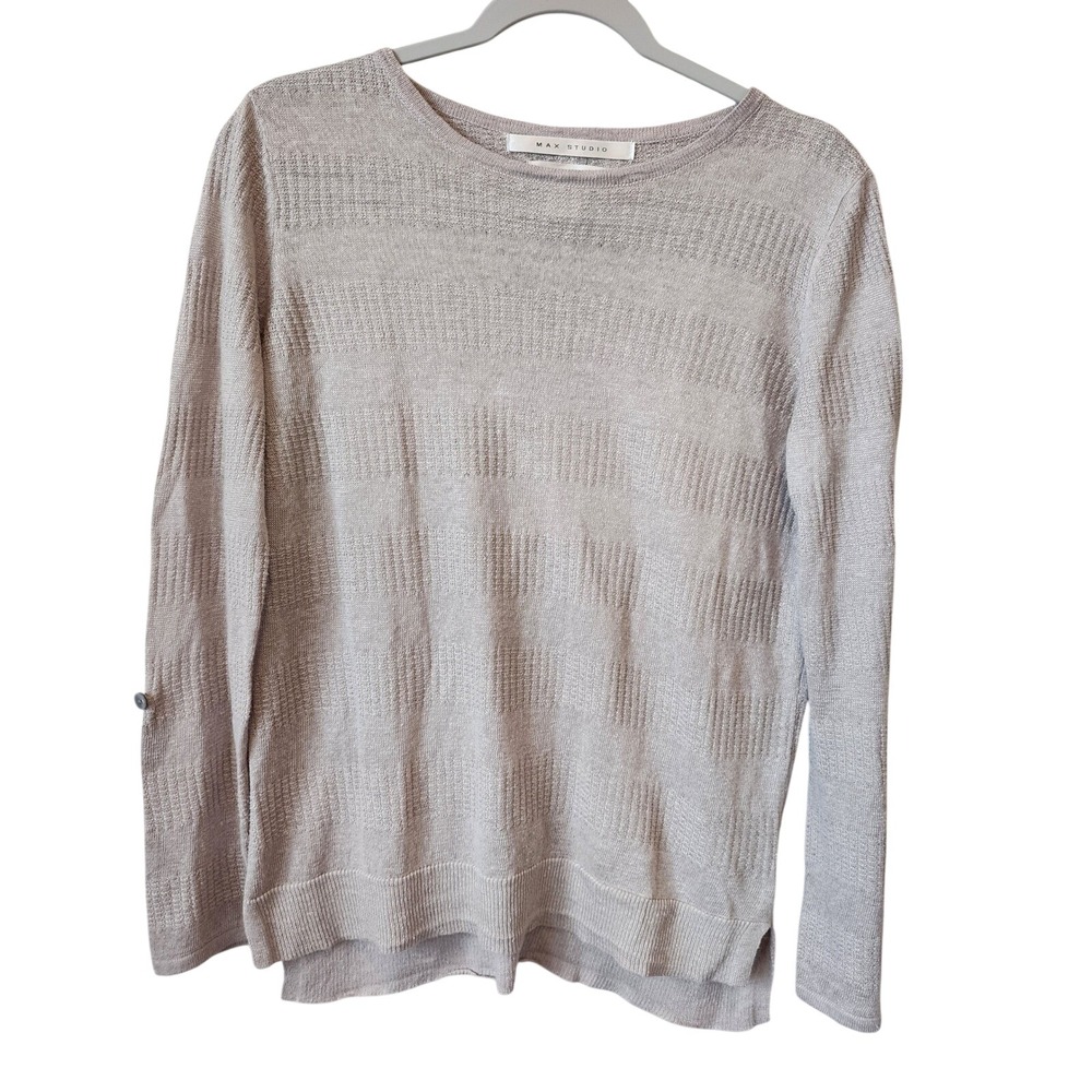 Max‎ Studio 100% Linen Button Back Womens Sweater Taupe, S, Lagenlook Coastal